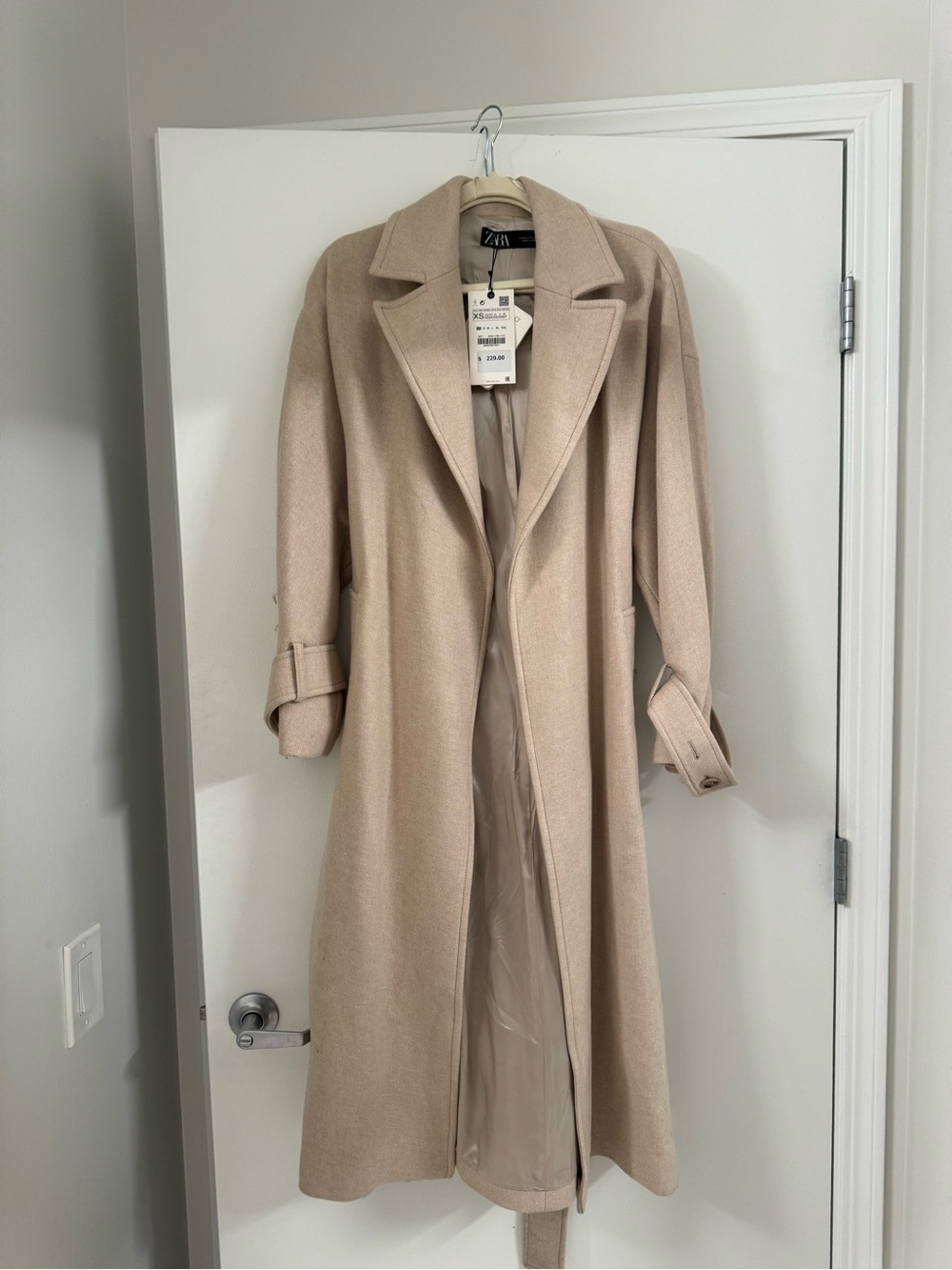 Zara Beige Long Wool-Blend Coat